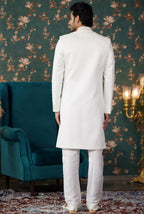 Cream Art Silk Traditional Sherwani Long Kurta & Chudidar for Men for Wedding - Embroidery Work, Bead Work