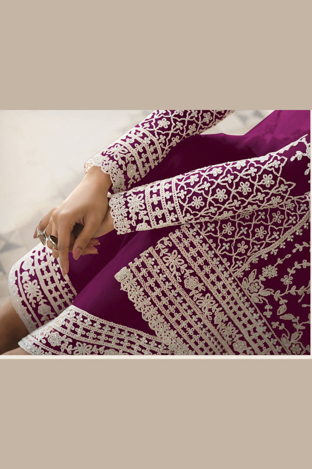 Dark Pink Net & Cording Work Salwar Kameez Plazzo Suit For Indian Wedding & Festival - Embroidery Work, Cording Work