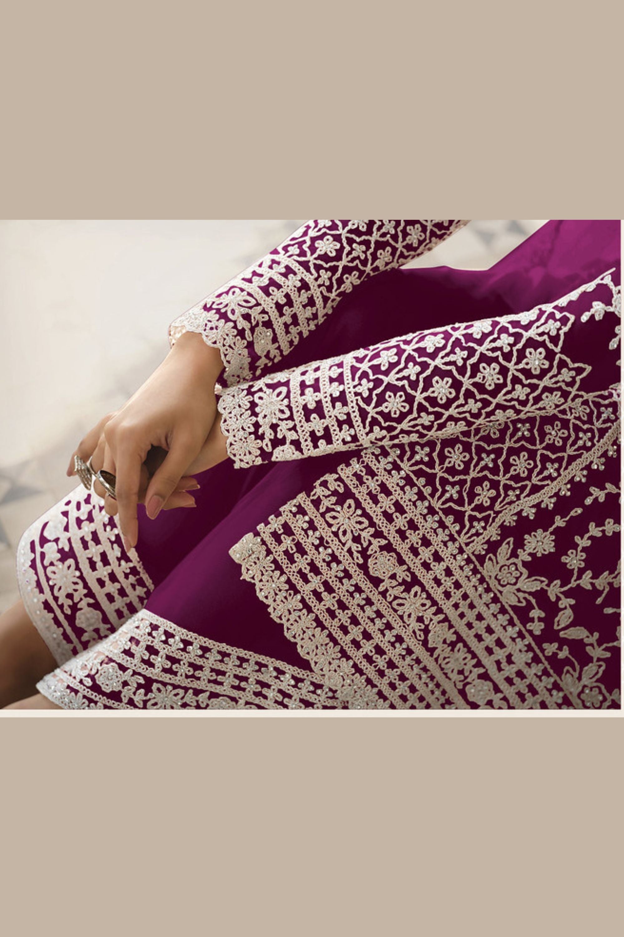 Dark Pink Net & Cording Work Salwar Kameez Plazzo Suit For Indian Wedding & Festival - Embroidery Work, Cording Work