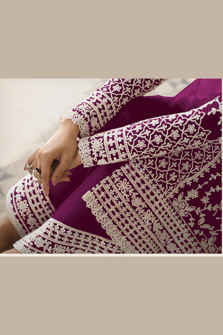 Dark Pink Net & Cording Work Salwar Kameez Plazzo Suit For Indian Wedding & Festival - Embroidery Work, Cording Work