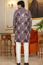 Maroon Art Silk Indo Western Suit Long Kurta with Jacket & Pant for Men for Wedding - Thread Embroidery Work