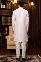 Pink Jacquard Silk Indo Western Traditional Sherwani Long Kurta & Pant for Men for Wedding - Embroidery Work