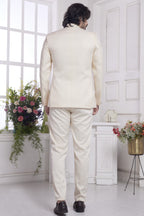 Beige Jacquard Silk Traditional Jodhpuri Suits with Pant for Men for Wedding - Embroidery Work