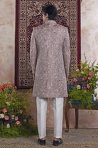 Pinkish Lavender Jacquard Woven Indo Western Mens Indian Wedding Attire