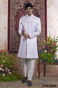 Lavender Jacquard Mens Indian Wedding Attire Woven Indo Western