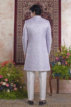 Lavender Jacquard Mens Indian Wedding Attire Woven Indo Western