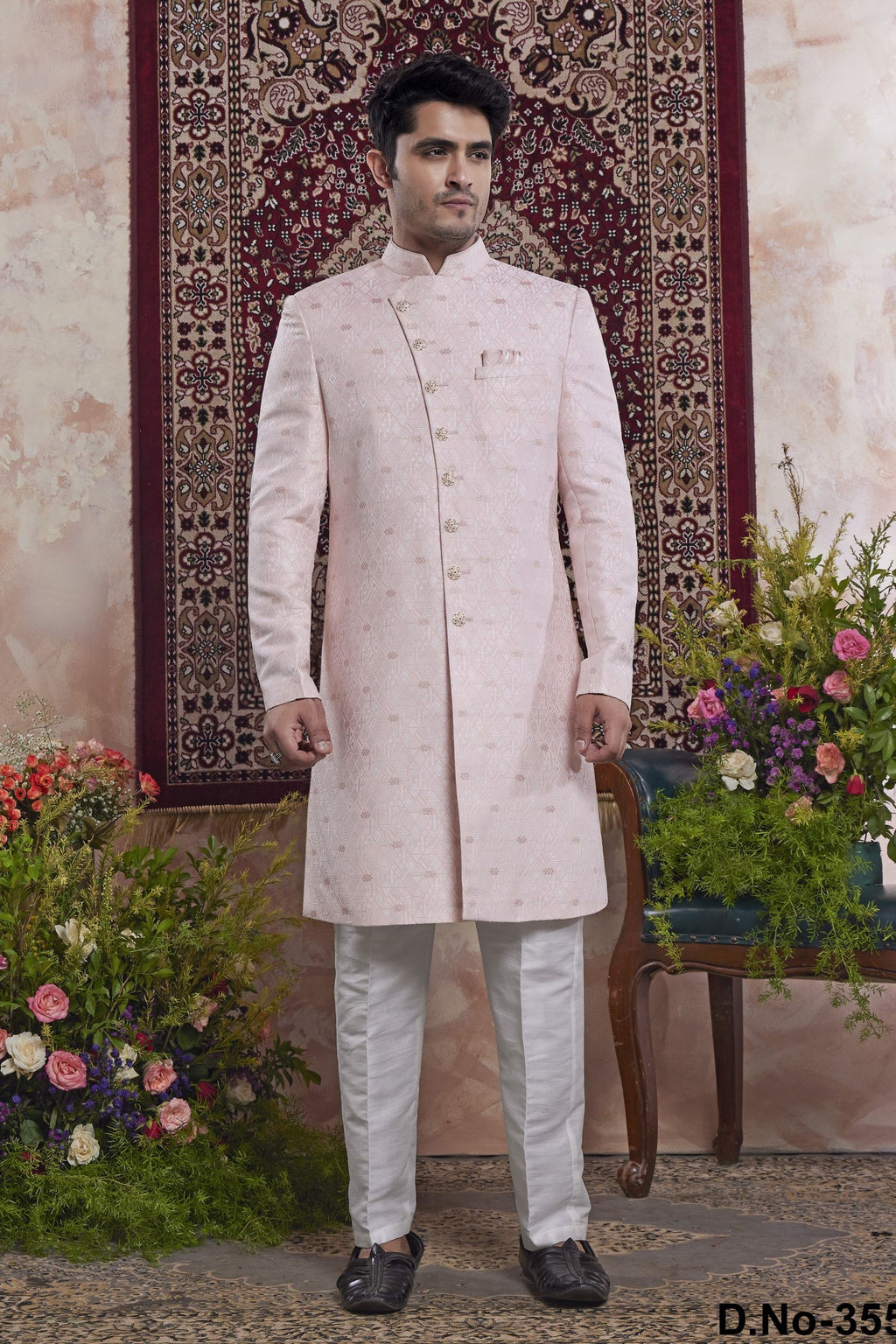 Pale Purple Jacquard Woven Indo Western Mens Indian Wedding Attire