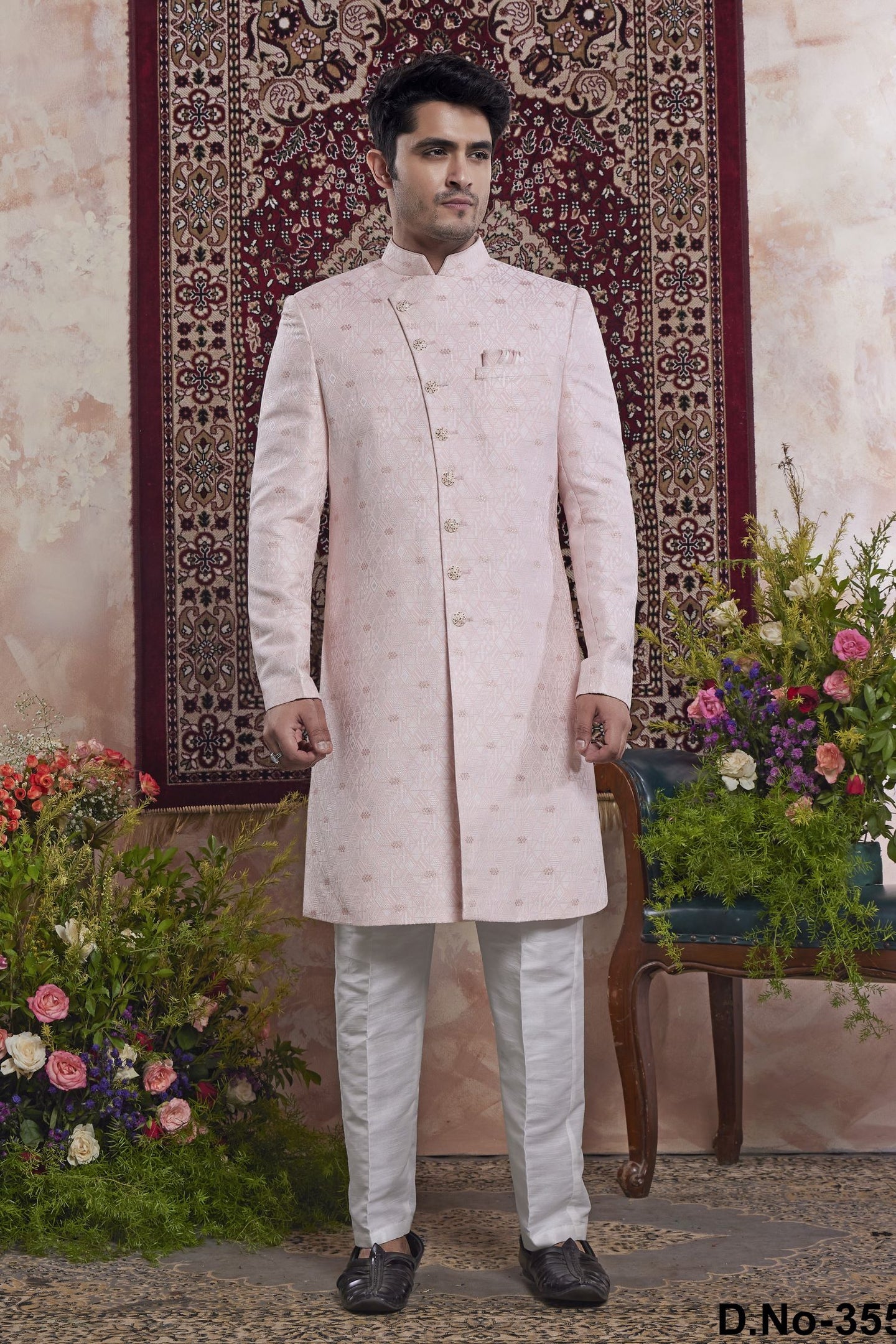 Pale Purple Jacquard Woven Indo Western Mens Indian Wedding Attire