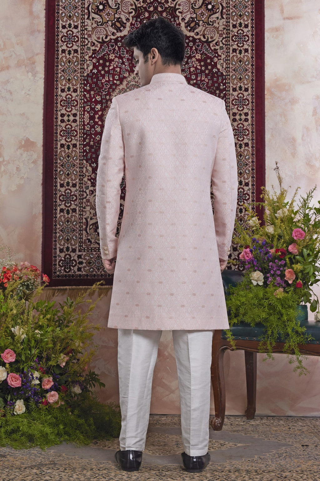 Pale Purple Jacquard Woven Indo Western Mens Indian Wedding Attire