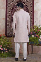 Pale Purple Jacquard Woven Indo Western Mens Indian Wedding Attire