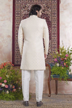 Light Golden Jacquard Mens Indian Wedding Attire Indo Western