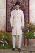 Blush Peach Jacquard Mens Indian Wedding Attire Indo Western