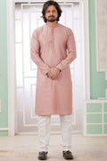 Rose Gold Art Silk Indo Western Traditional Sherwani Long Kurta & Pant Suit for Men for Wedding - Embrodery Work