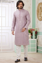 Purple Art Silk Indo Western Traditional Sherwani Long Kurta & Pant Suit for Men for Wedding - Embrodery Work