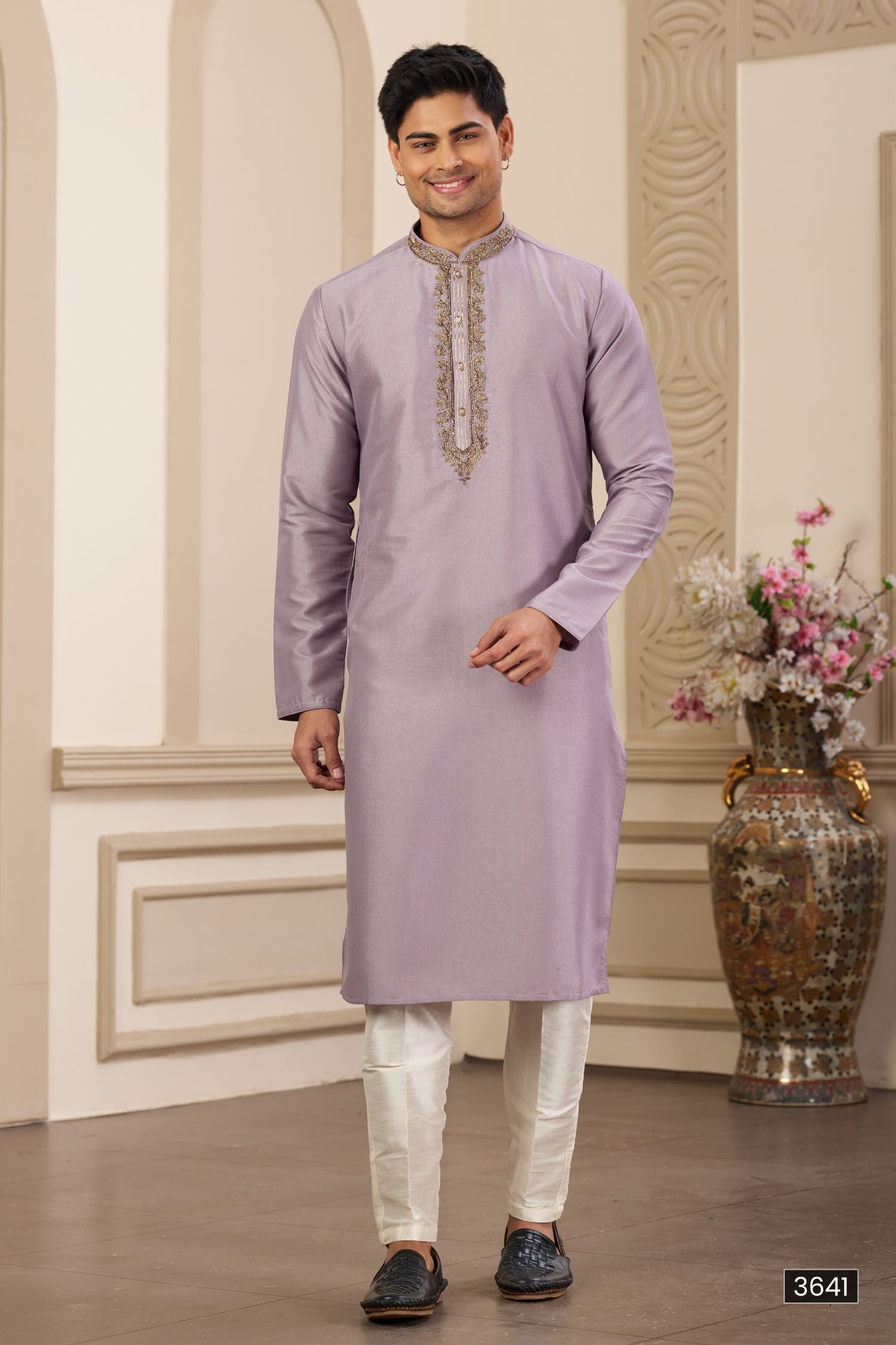 Pale Pink Art Silk Handwork Kurta Pajama Clothes