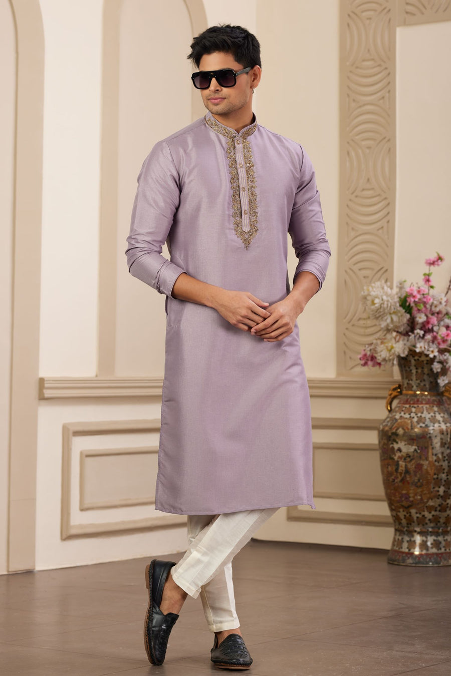 Pale Pink Art Silk Handwork Kurta Pajama Clothes