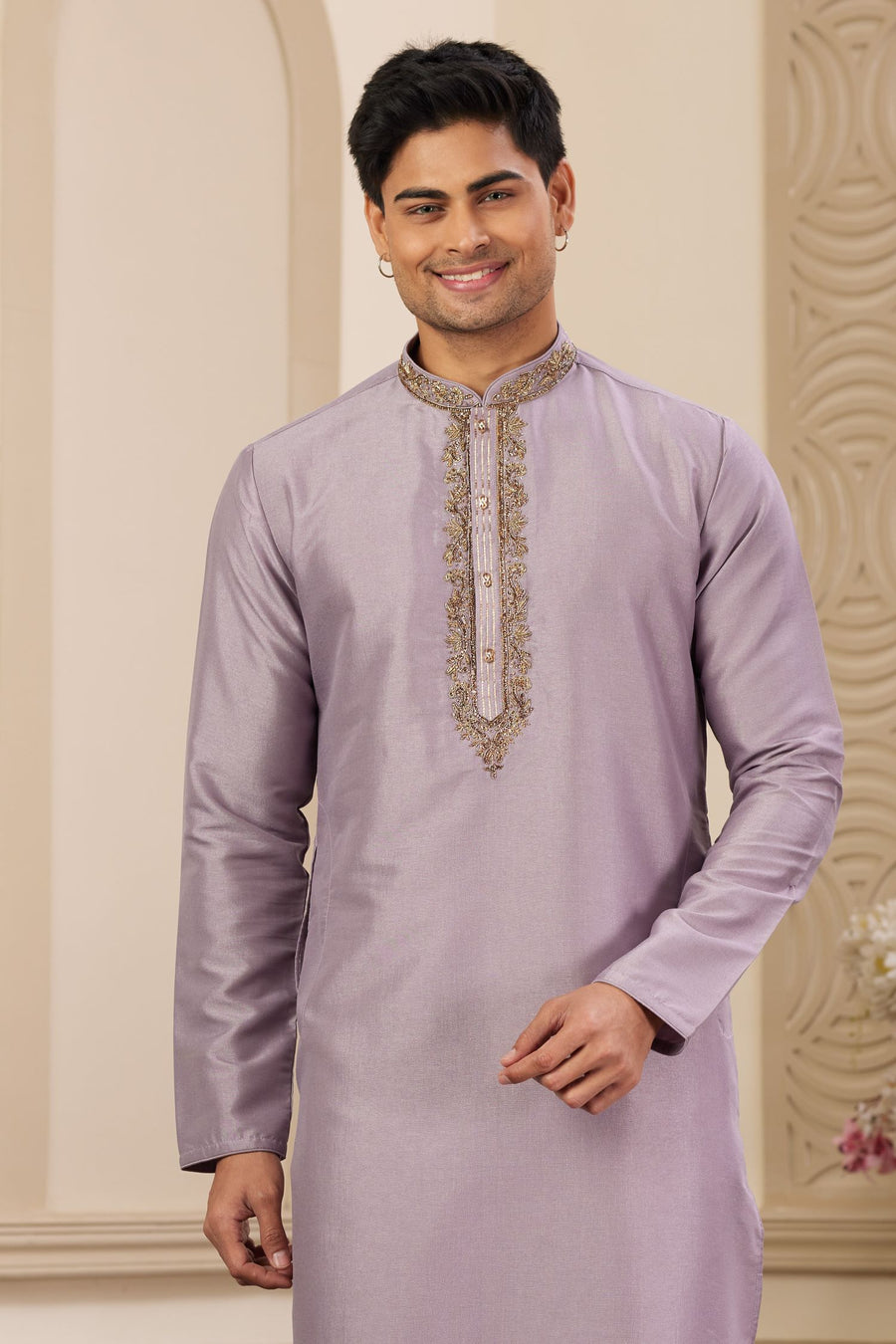 Pale Pink Art Silk Handwork Kurta Pajama Clothes