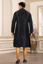 Bluish Black Art Silk Handwork Kurta Pajama for Male