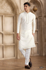 Light Cream Art Silk Kurta Pajama Clothes with Real Mirror Work