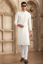 Light Cream Art Silk Kurta Pajama Clothes with Real Mirror Work