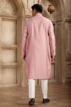 Light Baby Pink Art Silk Men's Kurta Pajama Set with Real Mirror Work