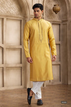 Mustard Yellow Art Silk Plain Kurta Pajama Clothes with Real Mirror Work