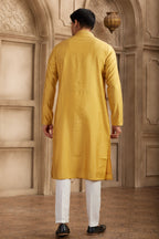 Mustard Yellow Art Silk Plain Kurta Pajama Clothes with Real Mirror Work