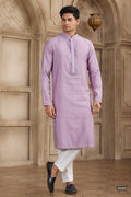 Light Purple Art Silk Mirror Work Kurta for Men & Pajama
