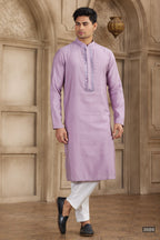 Light Purple Art Silk Mirror Work Kurta for Men & Pajama