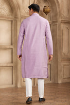 Light Purple Art Silk Mirror Work Kurta for Men & Pajama