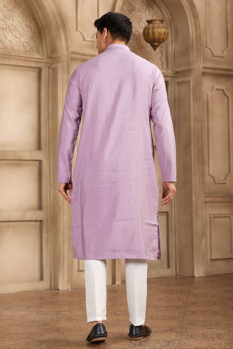 Light Purple Art Silk Mirror Work Kurta for Men & Pajama