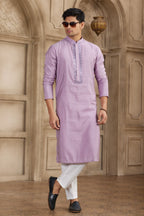 Light Purple Art Silk Mirror Work Kurta for Men & Pajama