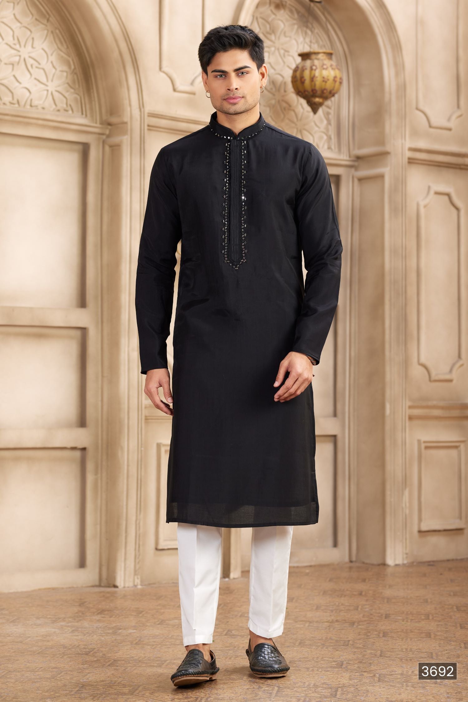 Black Art Silk Kurta Pajama Clothes with Real Mirror Work