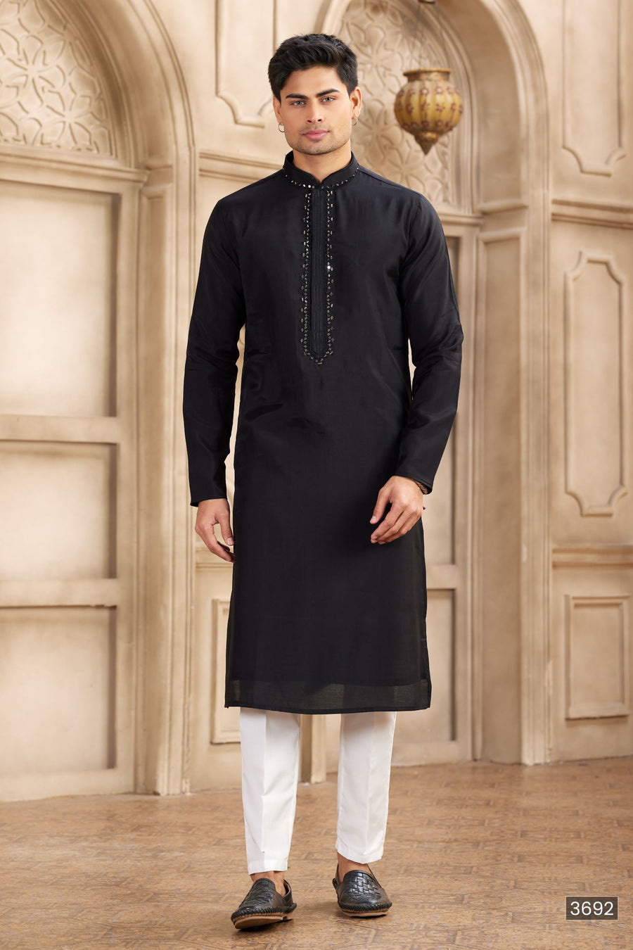 Black Art Silk Kurta Pajama Clothes with Real Mirror Work