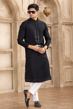 Black Art Silk Kurta Pajama Clothes with Real Mirror Work