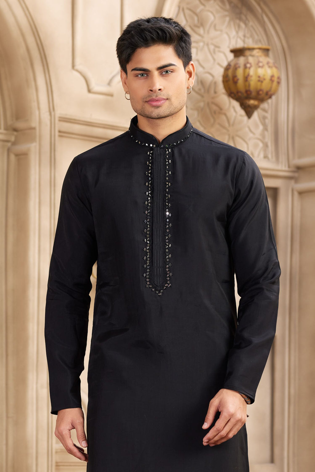 Black Art Silk Kurta Pajama Clothes with Real Mirror Work