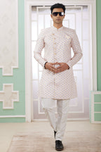 Blush Peach Jacquard Silk Men's Indo Western Clothing with Embroidery Work