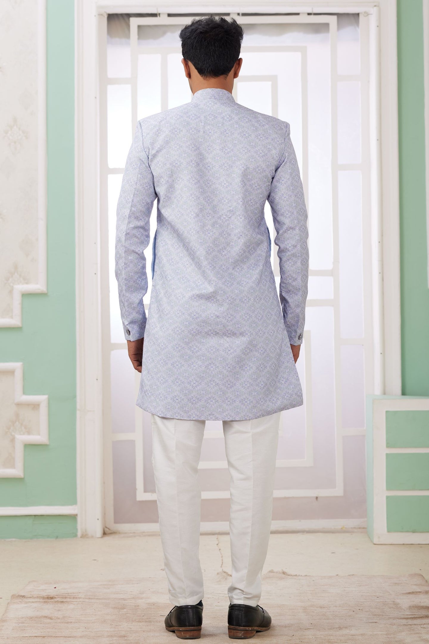 Dusty Purple Jacquard Silk Gents Indo Western with Embroidery