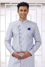 Dusty Purple Jacquard Silk Gents Indo Western with Embroidery