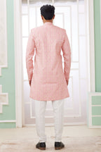 Pink Jacquard Silk Indo Western for Male with Embroidery Work