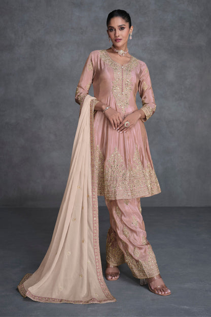 Baby Pink Organza Salwar Kameez For Indian Suit Festivals & Pakistani Weddings - Embroidery Work