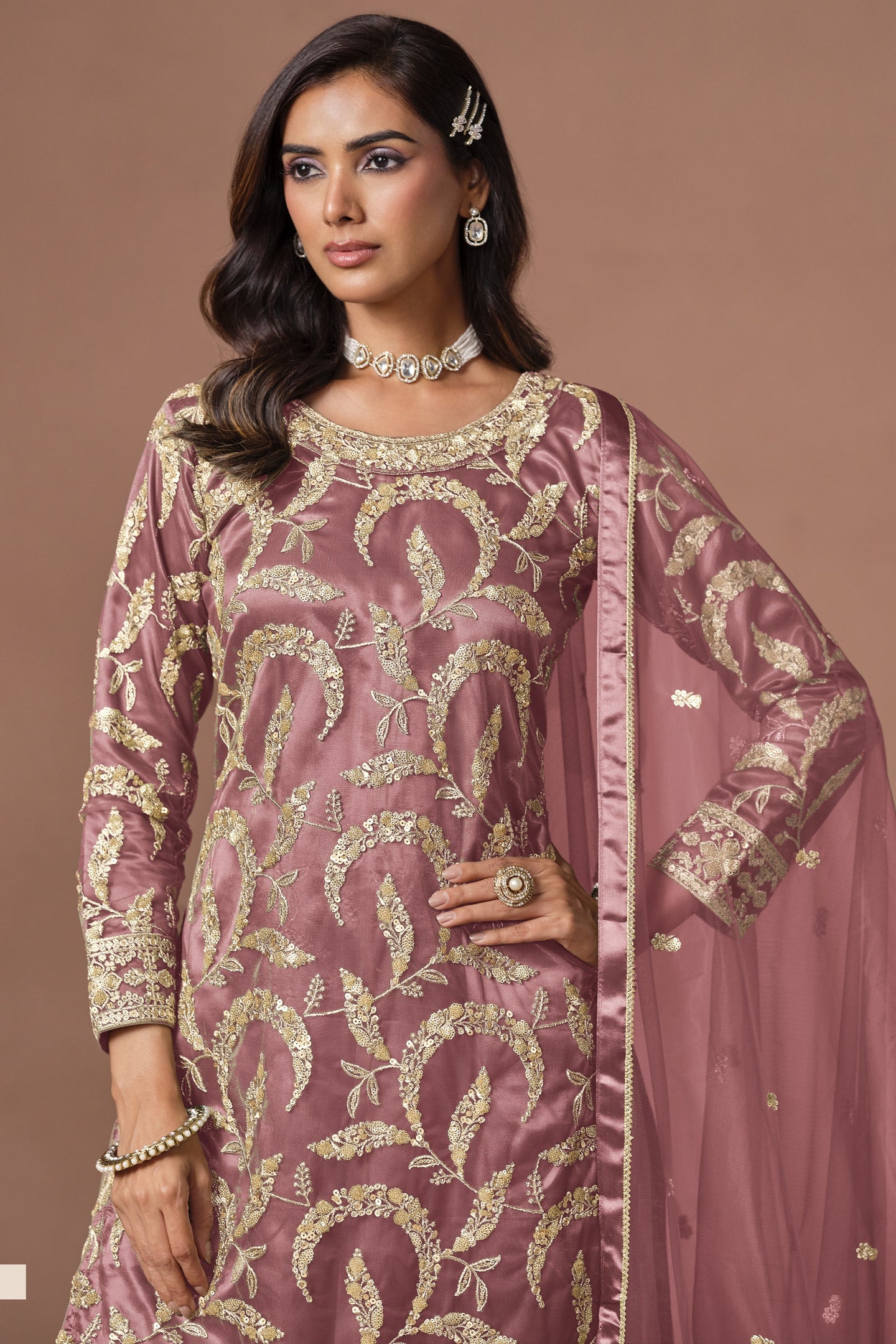Dusty Pink Sharara Suit - Sangeet Outfits for Women with Embroidery