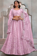 Light Purple Net Lehenga Choli For Indian Festival & Weddings - Thread Embroidery Work, Sequence Embroidery Work