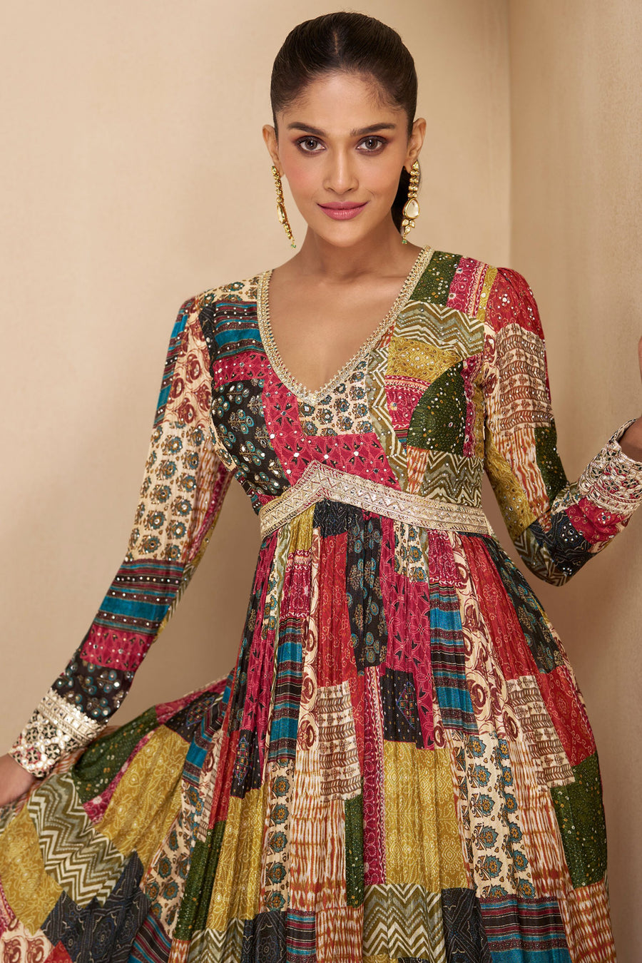 Multicolor Georgette Floor Full Length Printed Anarkali Suit For Indian Festivals & Weddings - Embroidery Work, Print Work