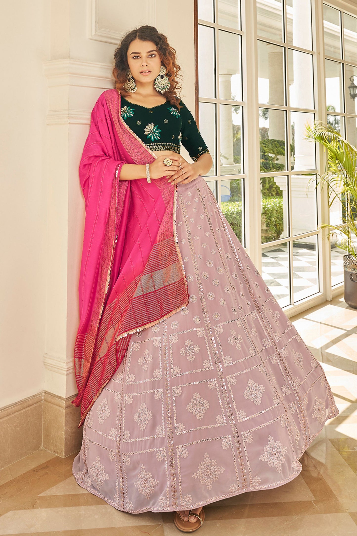 Peach Georgette Lehenga Choli For Indian Weddings & Festivals - Thread Work, Sequence Embroidery Work