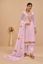 Light Pink Georgette Plus Size Salwar Kameez Upto 7XL - 54 size For Indian Festivals & Weddings - Sequence Embroidery Work, Thread Embroidery Work, Khatli Work, Zari Work