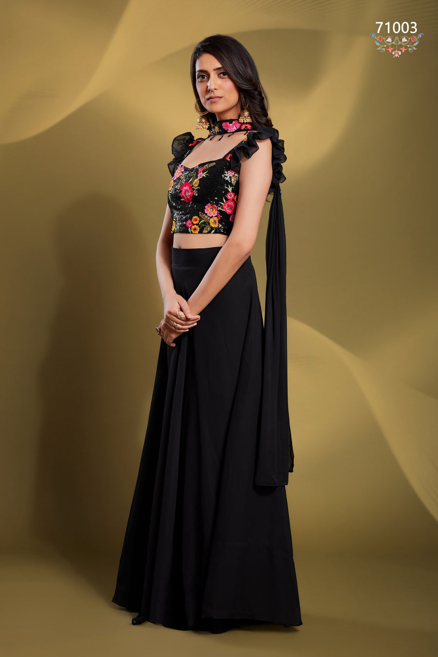 Black Pakistani Georgette Lehenga Choli For Indian Festivals & Weddings - Sequence Embroidery Work, Thread Embroidery Work,