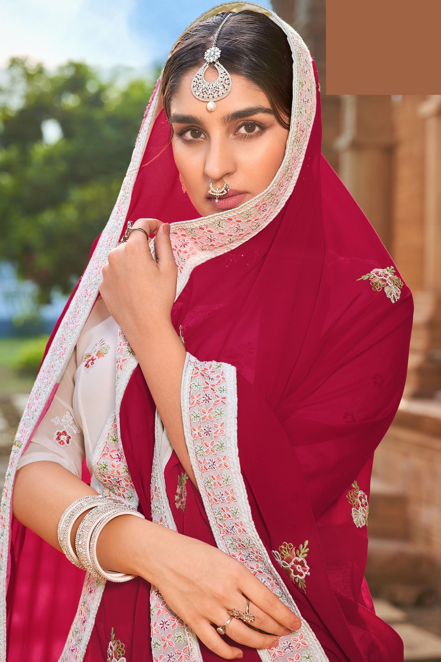White Pakistani Georgette Lehenga Choli For Indian Festivals & Weddings - Thread Embroidery Work,