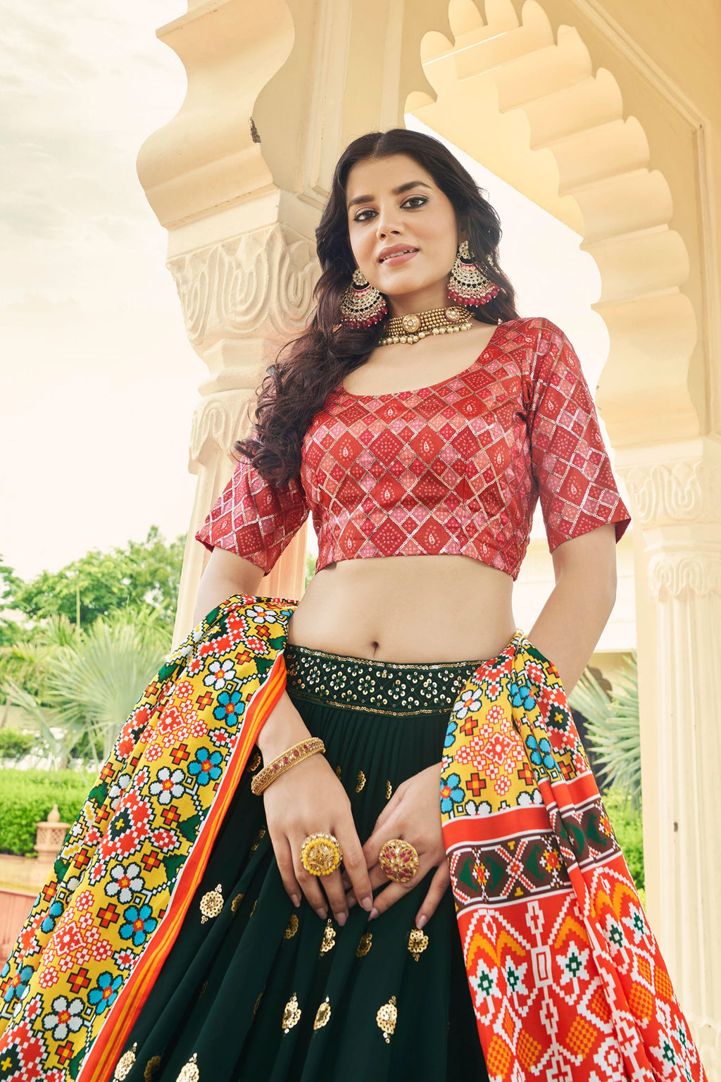 Green Georgette Lehenga Choli For Indian Weddings & Festivals - Thread Work, Sequence Embroidery Work