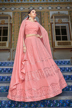 Pink Georgette Lehenga Choli Set For Indian Festivals & Weddings - Thread Work & Sequence Embroidery Work